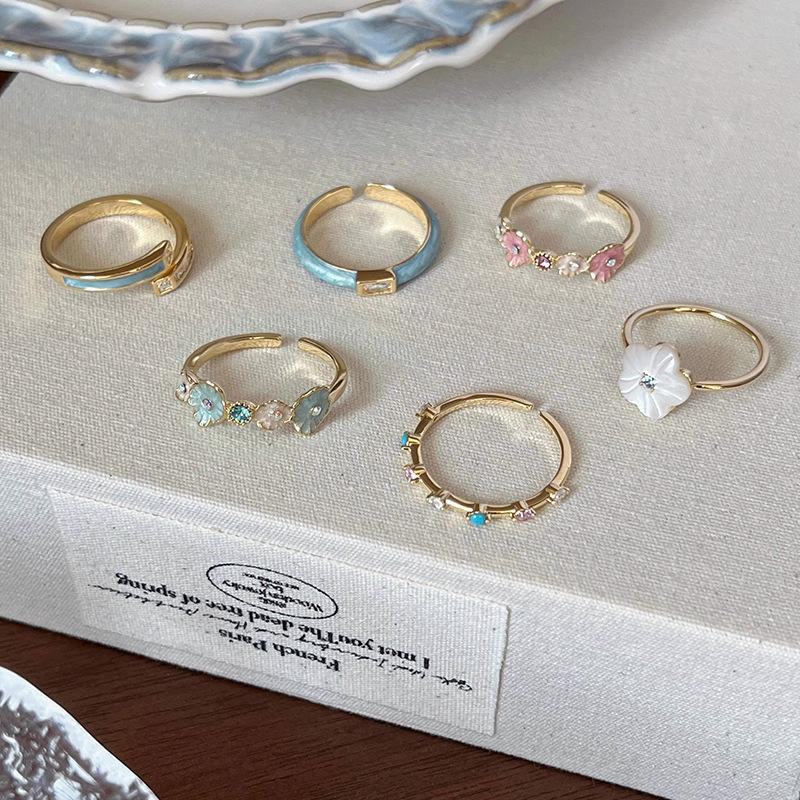 2025 Unique Blue Mother-of-Pearl Enamel Oil Drop Ring - Elegant Luxury for Girls