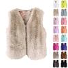 Vestă de damă din blană artificială, fără mâneci, caldă, iarnă, cu blană, cardigan, vestă, temperament, versatilă, culoare caramelă, vestă deschisă în față