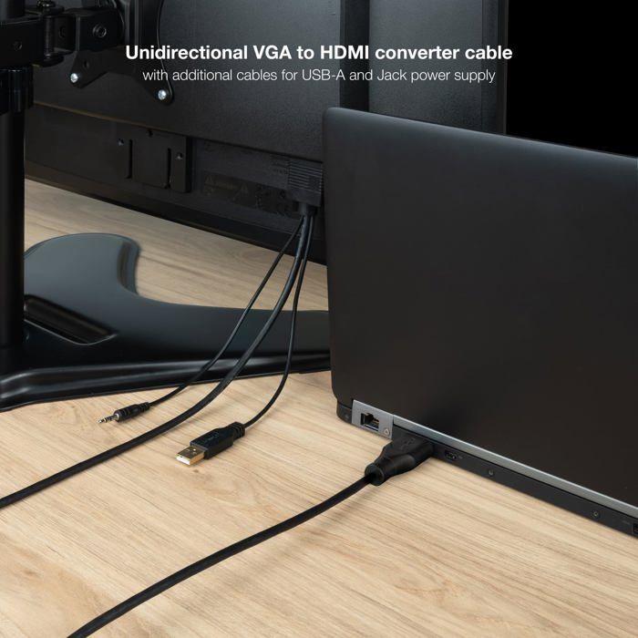 Convertisseur VGA vers HDMI - Nano Cable - 1,8 m - Noir - 1920x1080@60Hz - Audio Jack 3,5 mm - USB-A pour alimentation