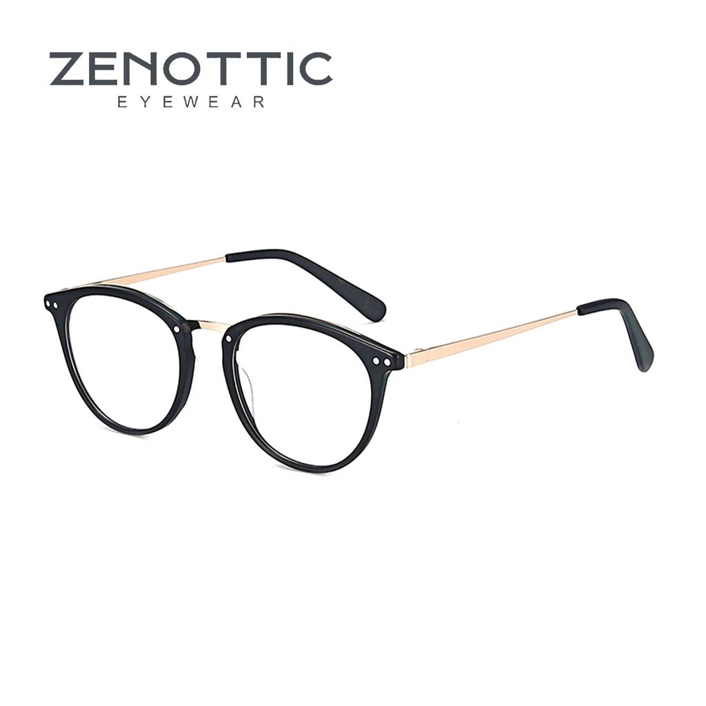 ZENOTTIC Retro Round Optical Prescription Eyeglasses Frames Unisex Ultralight Acetate Metal Spectacle Frame