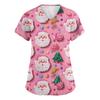 Women's V-neck Christmas printed short-sleeved pocket side-slit protective suit top