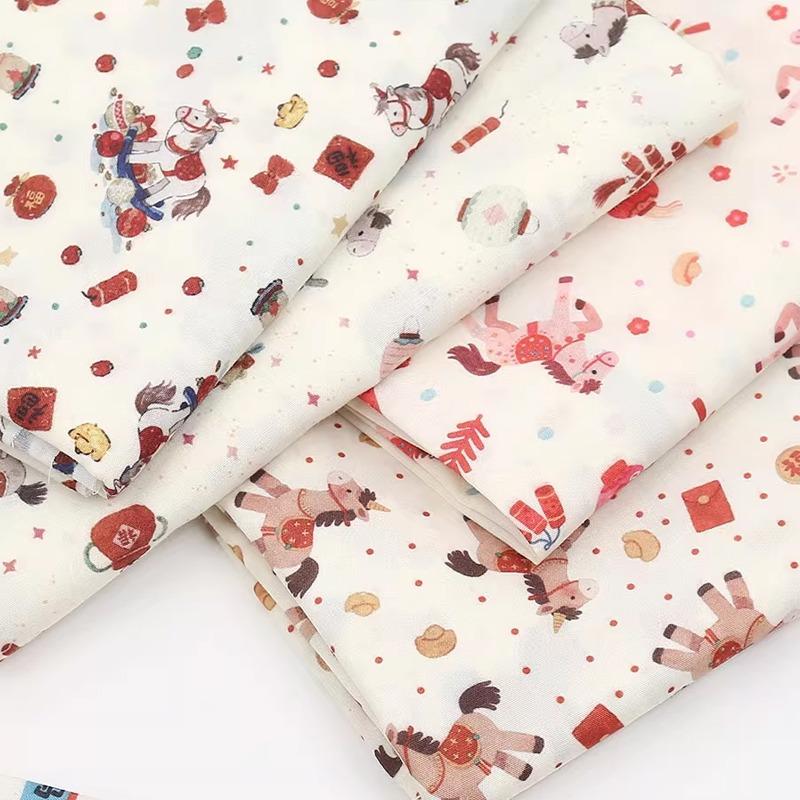 0.5m/1m/5m New Year of the Horse printed Fabric for Scene Decoration Cloth Tablecloths Door Curtains Handmade DIY Sewing Fabrics