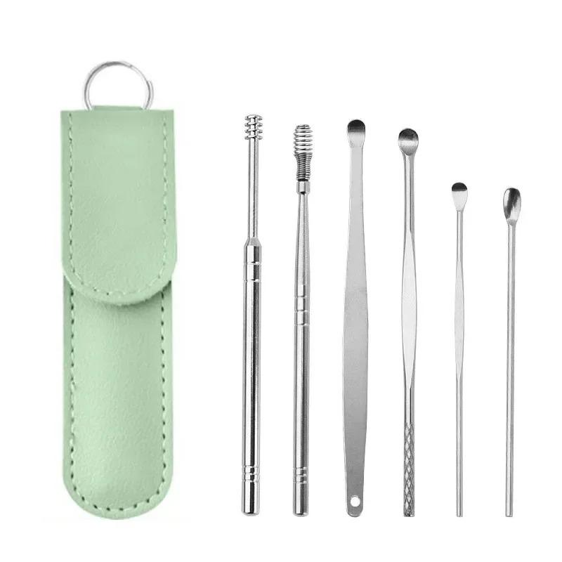 Wholesale 6Pcs Effective  Earwax Cleaning Tool with Spiral Earpick and Ear Curette   Ear Care Tool for Daily Use  ear pick1 set