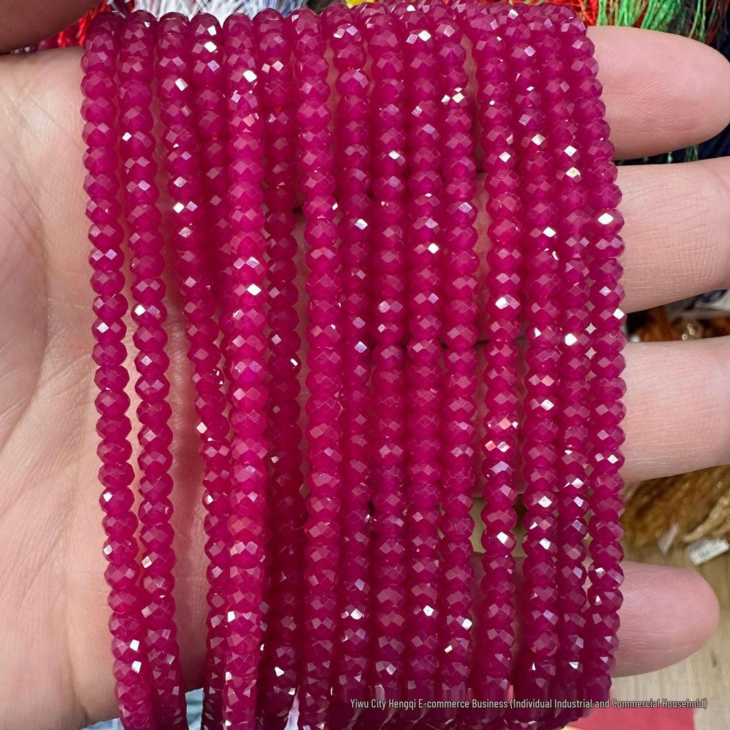 Lab-Grown Ruby Red Corundum Round Faceted Beads, Smooth Surface, Semi-Finished Gemstone for Beading