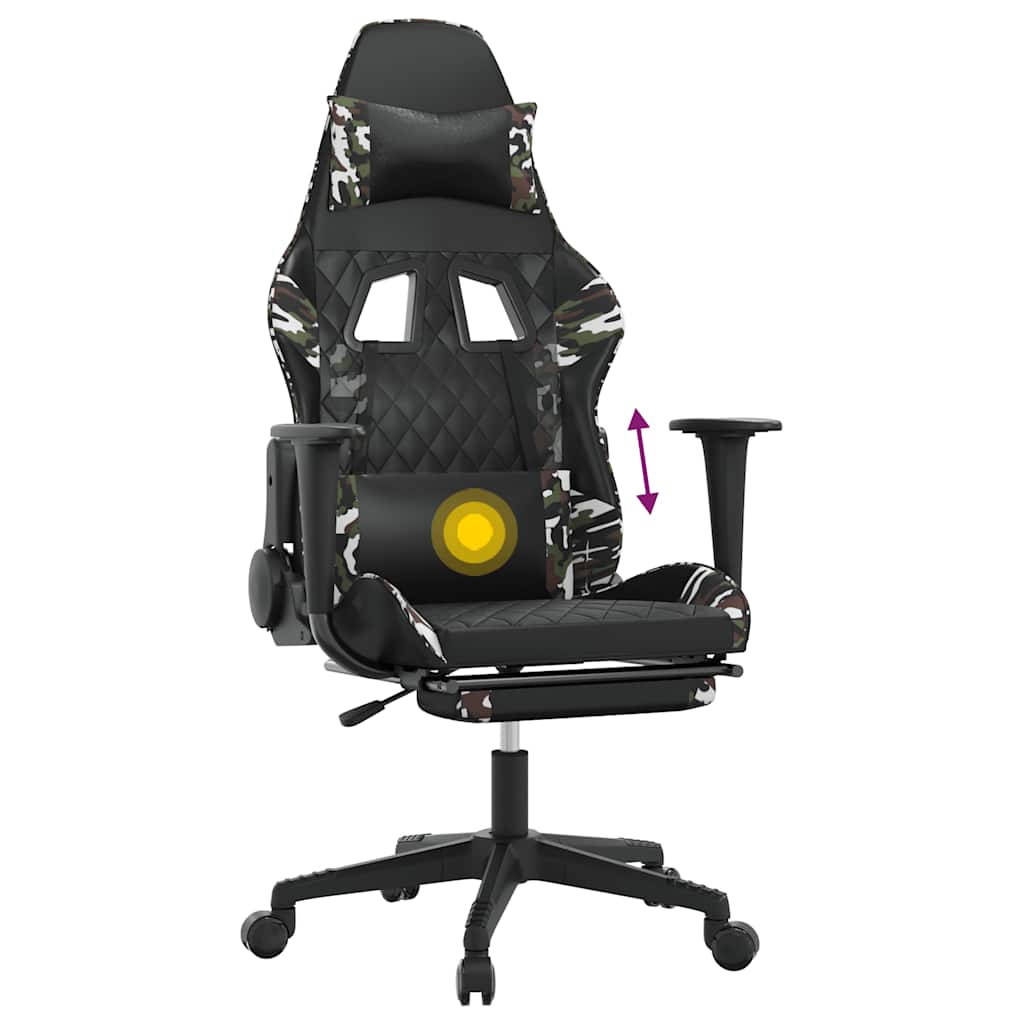 Gaming Chair with Massage and Footrest Black and Camouflage Artificial Leather