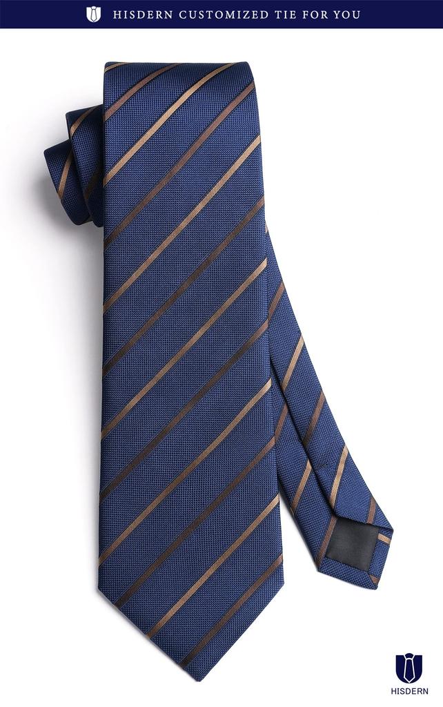 [HISDERN] Business Necktie for Men, Blue, Wedding, Tie and Pocket Square Set, Formal, Striped Pattern, Necktie for Job Hunting, Interviews, Entrance