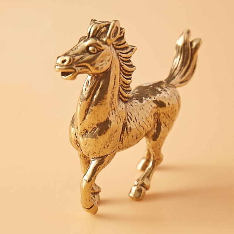 Brass Horse Figurine Sculpture, Animal Statue, Miniature Bronze Statue, Pure Copper Desktop Decoration