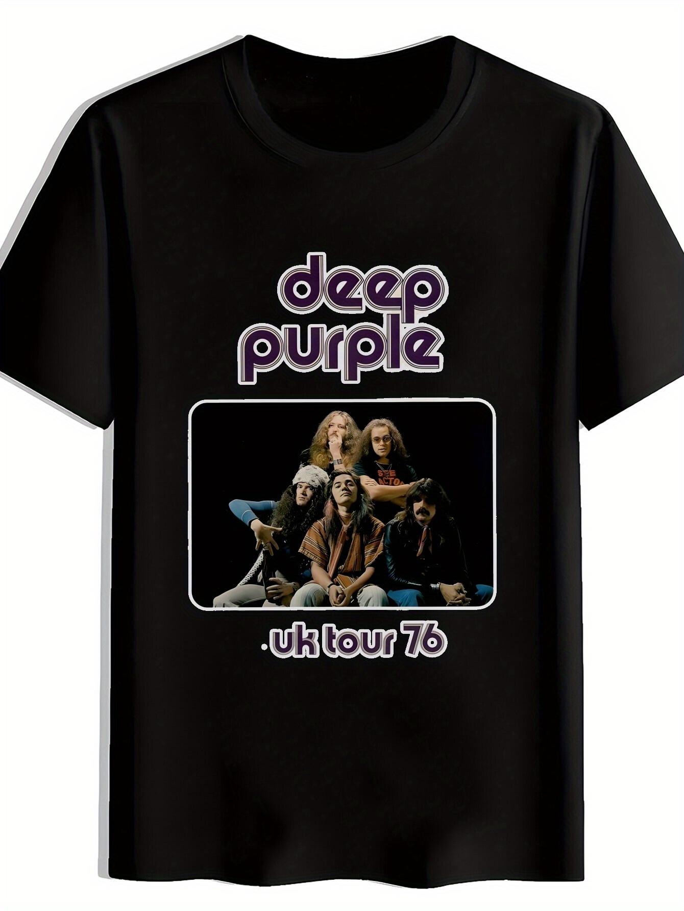 

Vintage Deep Purple UK Tour 76 Graphic T-shirt - Black Band Member Print Short Sleeve Tee L