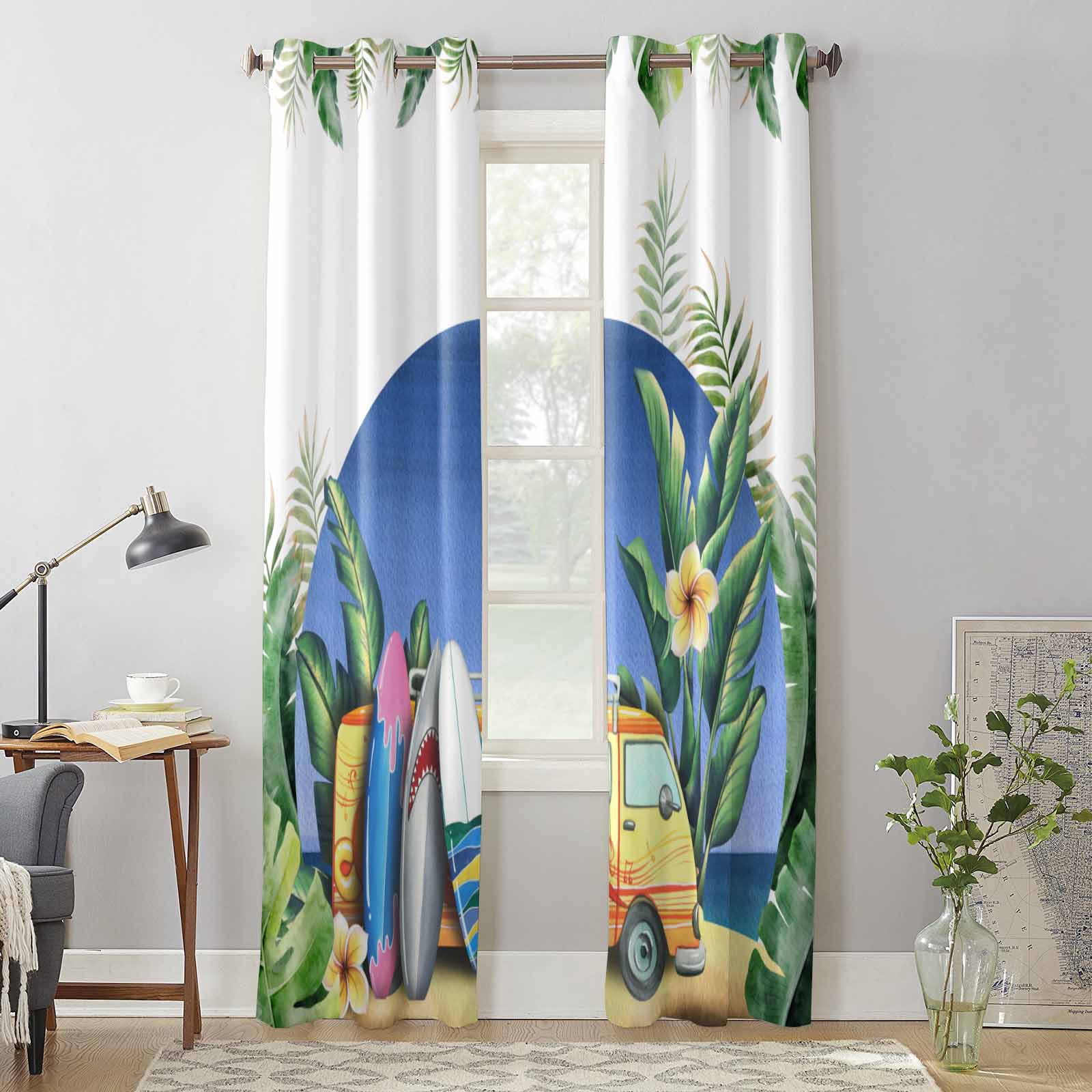 Пляжный Автобус Тропические Листья Летние Оконные Шторы для Гостиной Роскошные Шторы — фото 4