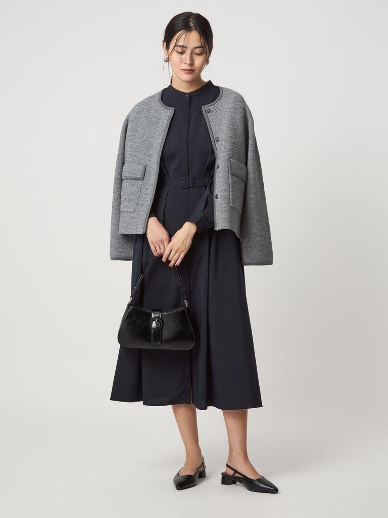 United Arrows Green Label Relaxing Waist Belt Long Sleeve Dress, Machine Washable, 35261992747 7900 Navy (79) Free Shipping