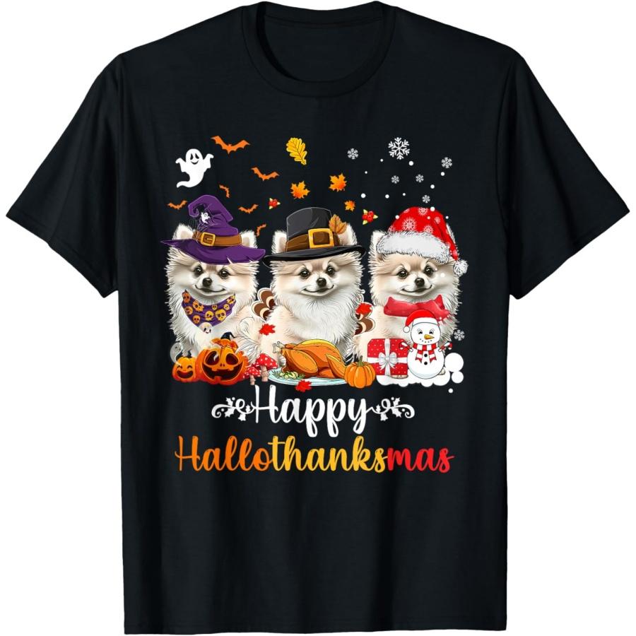 

Happy Hallothanksmas Pomeranian Dog Halloween Christmas Men Women Kids T-Shirt XXXXXL чорний