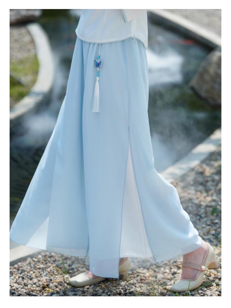 Chinese Retro Embroidered Cotton Linen Tang Suit & Wide-Leg Pants Two-Piece Set for Women