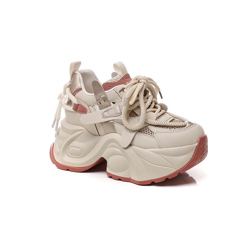 Dad Shoes Girl 2025 Summer New Mesh Hollow Sneakers Thick Soles Show Feet Small Inner Height Women's Shoes