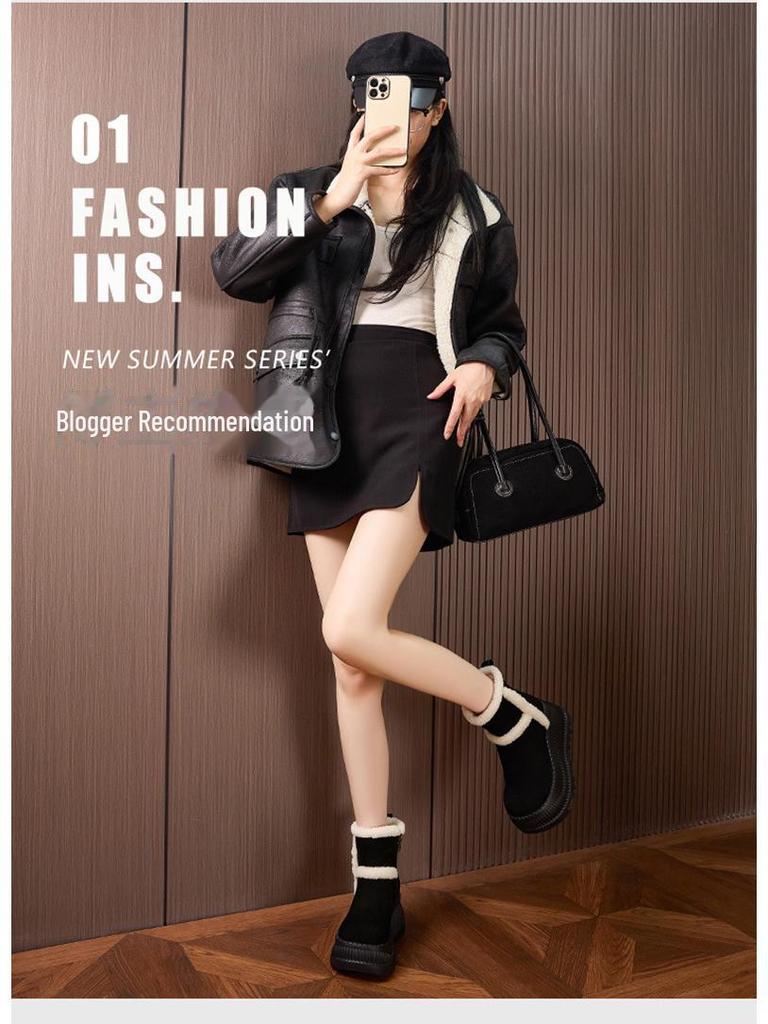 2024 Women's Mid-Tube Snow Boots: Thick-Soled, Velvet-Lined, Non-Slip, Warm, Height-Enhancing, All-Match Design.