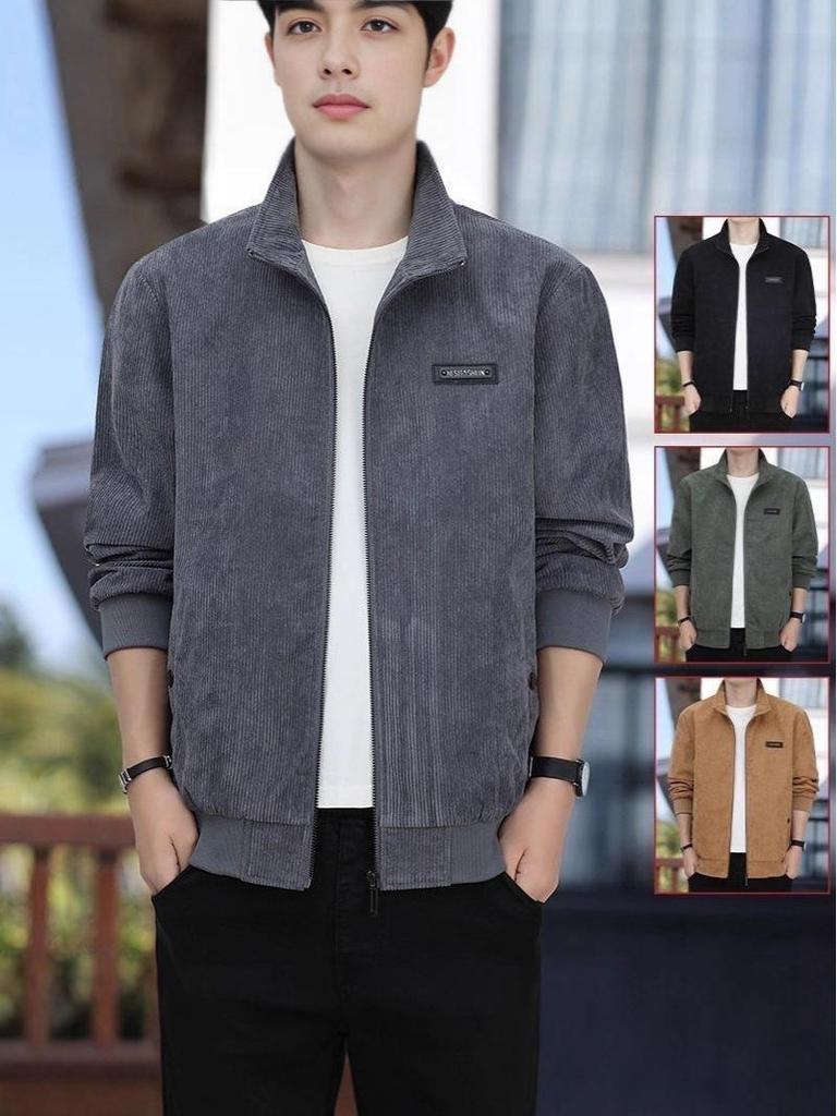 Men's Trendy Korean Style Slim Fit Corduroy Jacket with Stand Collar