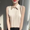 Women's Spring Summer Sleeveless Shirt Collar Silk Satin Blouse Inner Suit Bottom Collar Tank Top