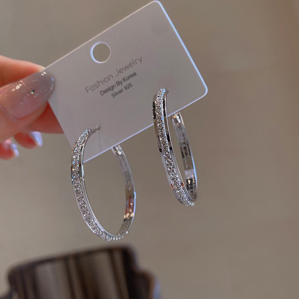 High-End Light Luxury Full Diamond Hoops with S925 Silver Needle Ear Cuffs