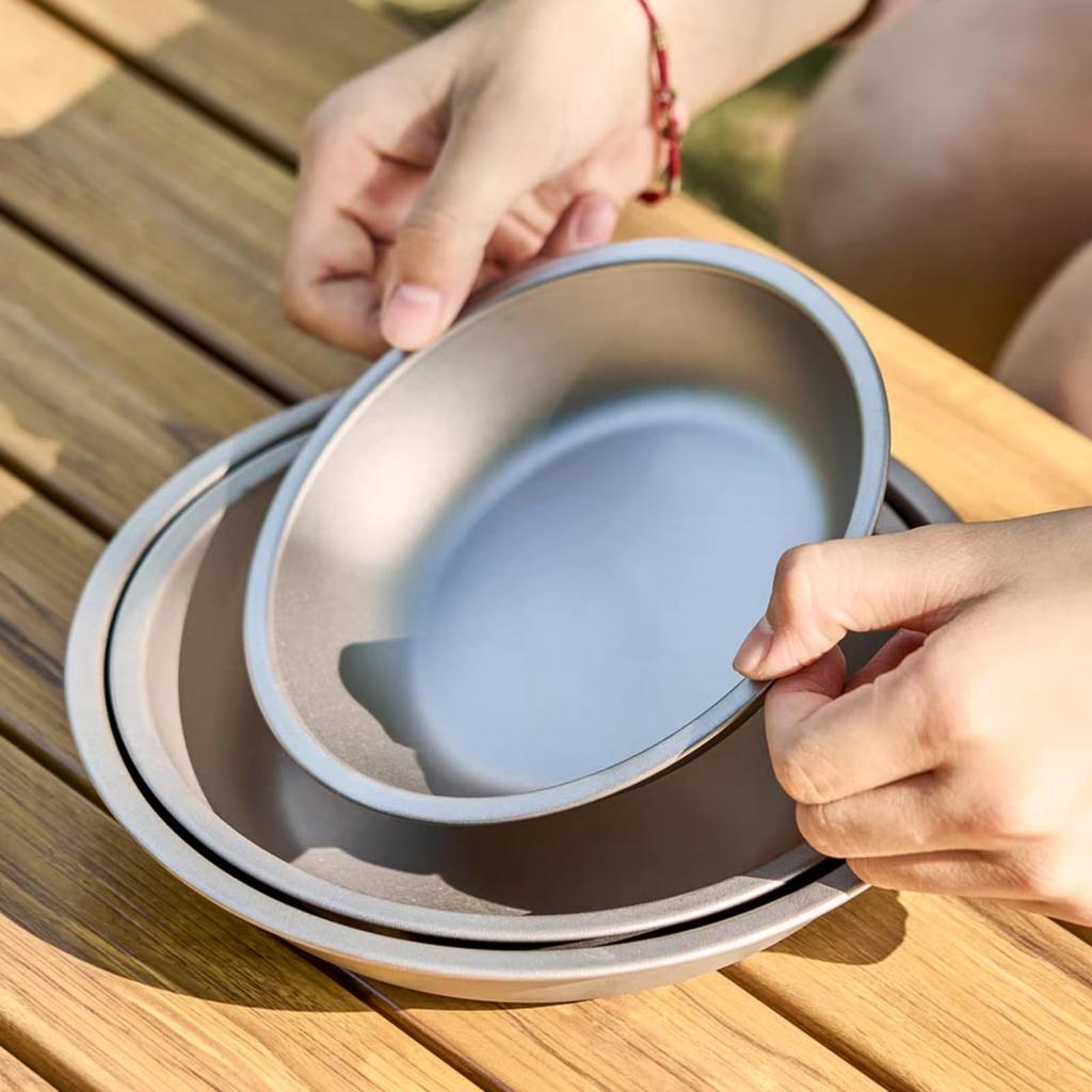 Palumbine Titanium Plate, Camping Plate, Diameter 14cm, Lightweight, Direct Fire,