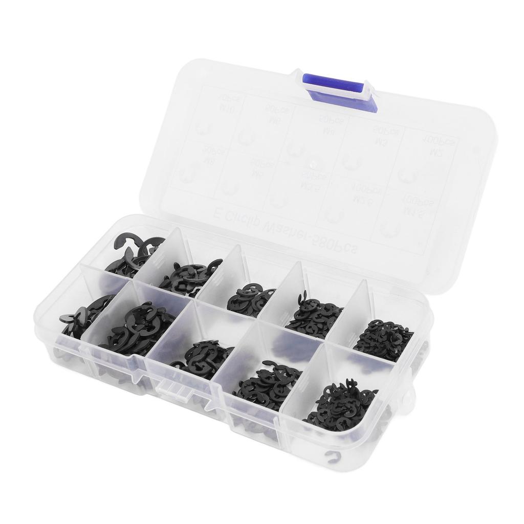580 Stück E Sicherungsring Unterlegscheiben Set mit Aufbewahrungsbox Edelstahl Feste Fixierung E Typ Sicherungsscheibe Schwarz