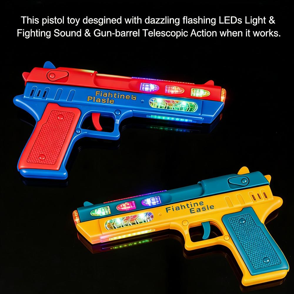 Electric Light Up Pistol Toy Hand Gun Toys with Dazzling LEDs Light Fighting Sound Unique Telescopic Action Pistol for Gift
