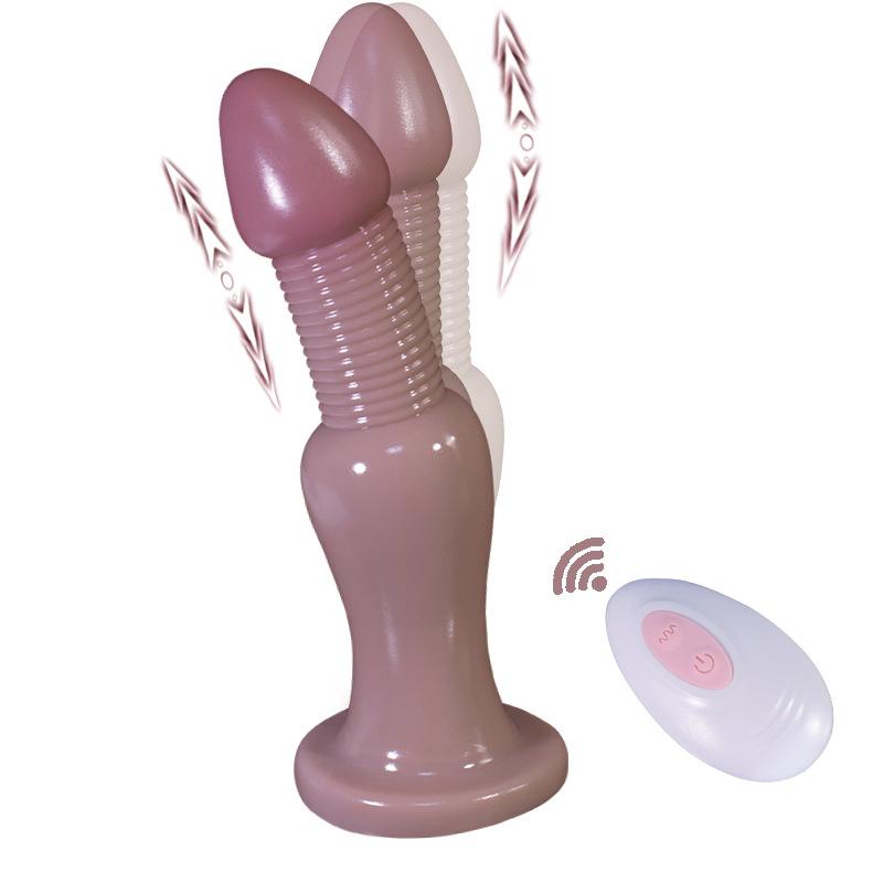 Threaded Anal Plug Realistic Electric Telescopic Vibration Dildo Female Masturbator SM Toy