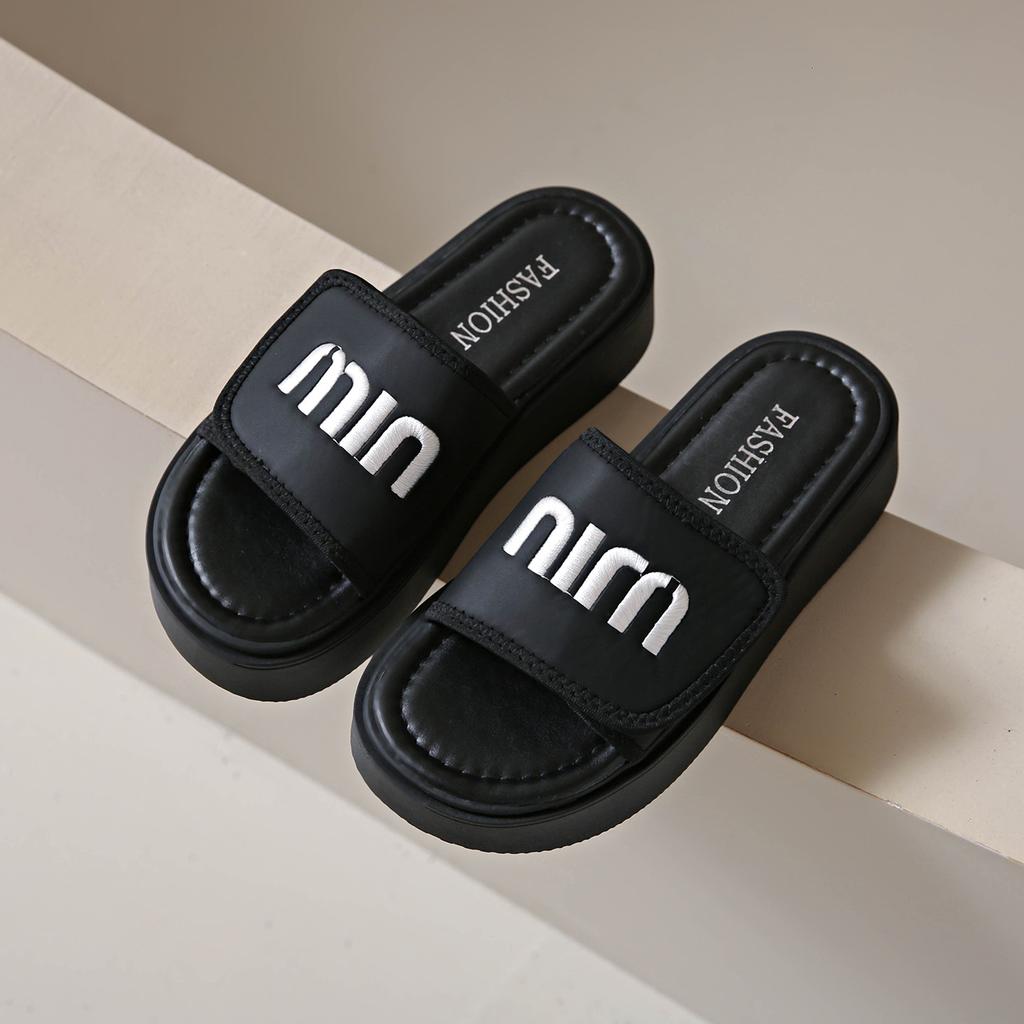 Thick-soled Letter Cool Slippers Women's Spring and Summer Outer Wear 2025 New Casual Soft-soled Non-slip One-word Drag Going Out Beach Shoes