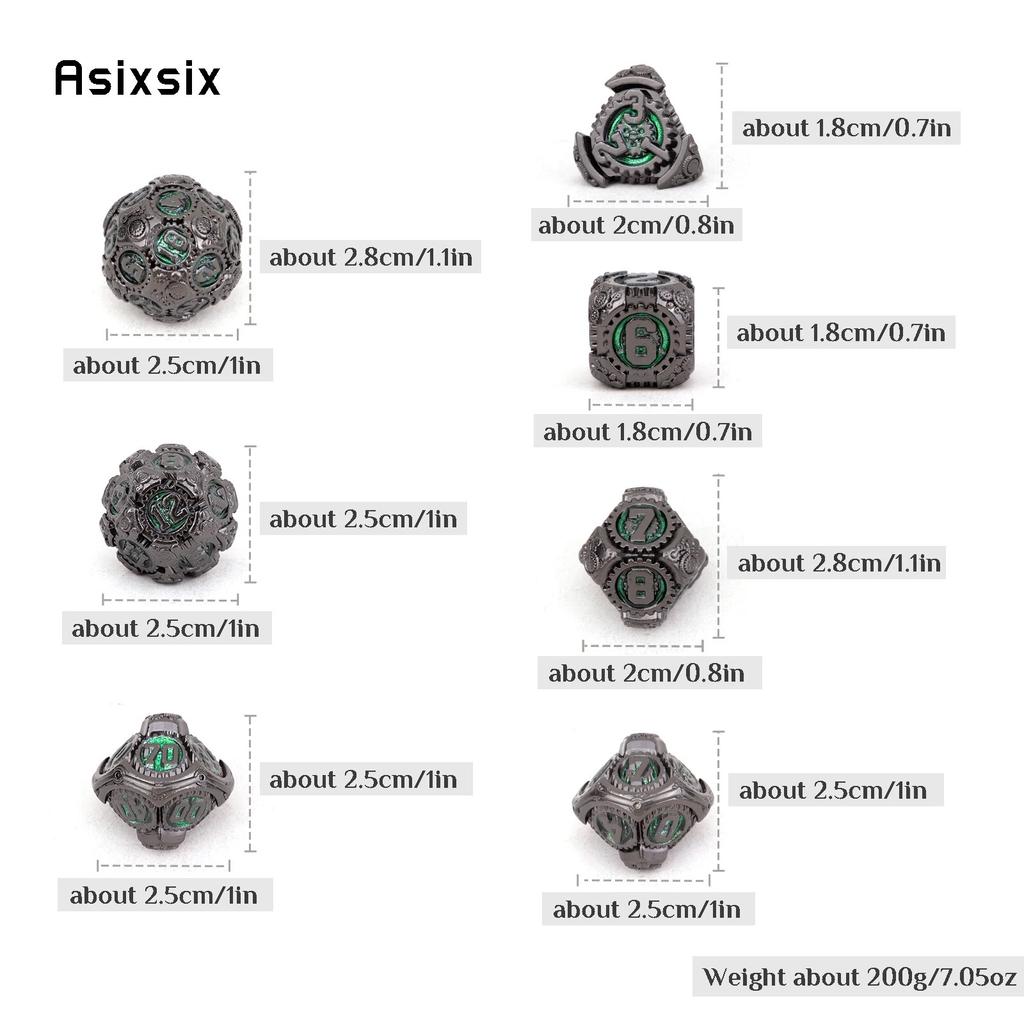 7 Pcs Green Black Gear Wheel Metal Dice Solid Metal Polyhedral Dice Set Suitable for Role-Playing RPG  Board Game Card Game