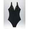 Women's Sexy One Piece Swimsuit Deep V Neck Sheer Mesh Backless Tummy Control Solid Color Monokini Summer Beach Bathing Suit Swimwear