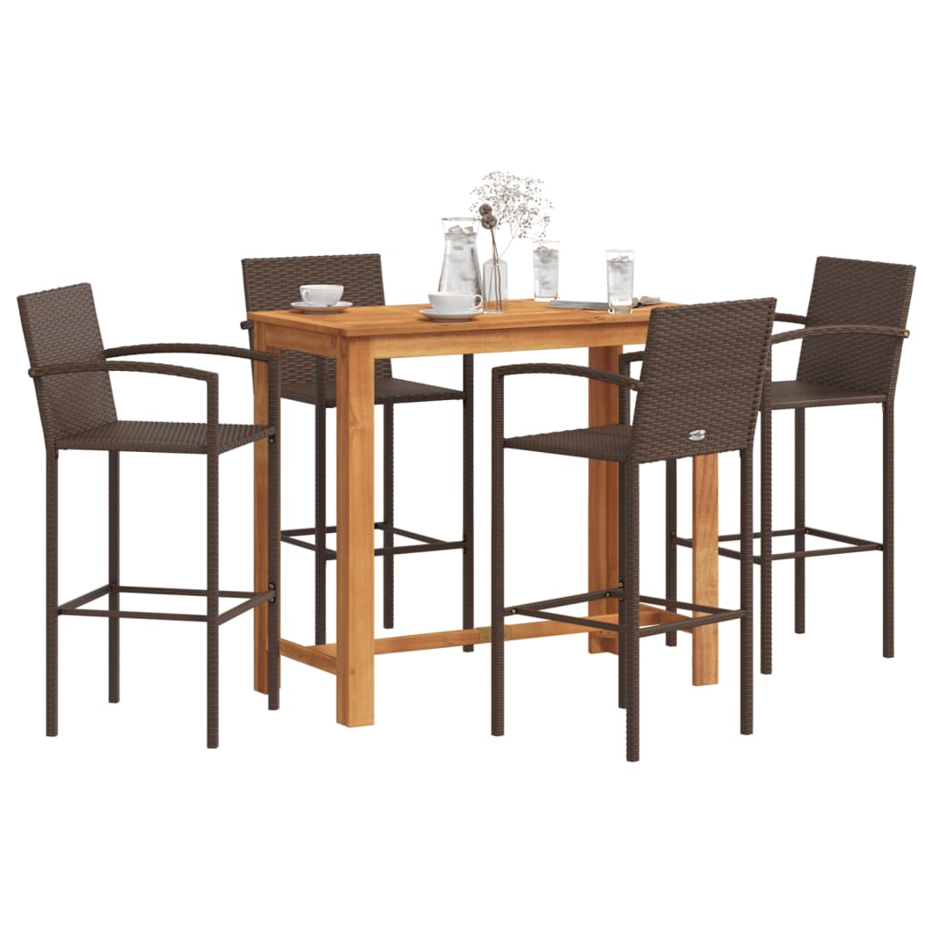 Vidaxl 5-Cz. Garden Bar Furniture Set, Brown, Acacia and Rattan Pe