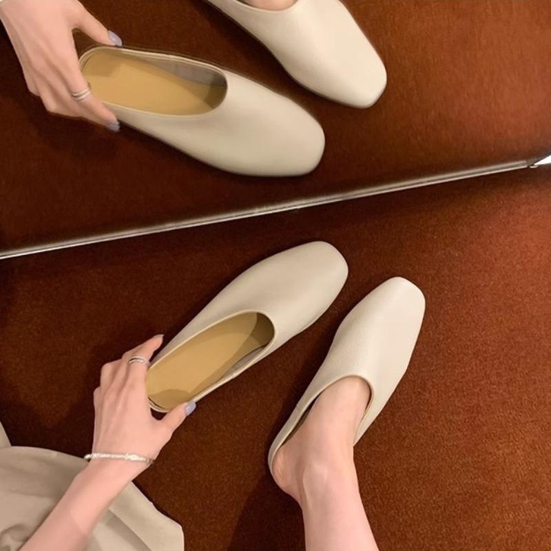 Fashion 2025 New Baotou Half Slippers Women Summer Outside Wear Square Toe Mid-mouth Soft Soft Slip Non-slip Slip-on Flat Shoes