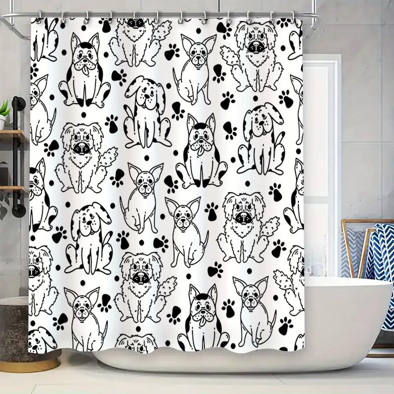 

Black White Dog Cat Shower Curtain Waterproof Decorative 180X180Cm Animal Print Bathroom Tubs Bath Mat Set Home W60H190(CM)-1 Pcs