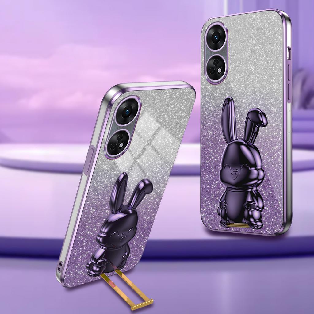 For Oppo Reno8 T 4G Cell Phone Case Glitter Pull-out Kickstand PC+TPU Drop Protection Cover