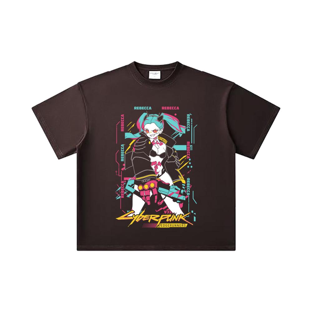 260 GSM Doppelgarn 32er Zählart 100% Baumwolle Cyberpunk Edgerunners V2 Rebecca Druck Unisex Schweres Baumwoll-T-Shirt
