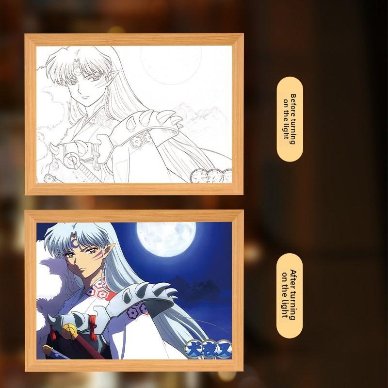23cm/9.06in Inuyasha 3D Anime Motion Night Light Painting Table Lamps Ge Wei Peripherals Bedroom Desk Collectible Birthday Gifts