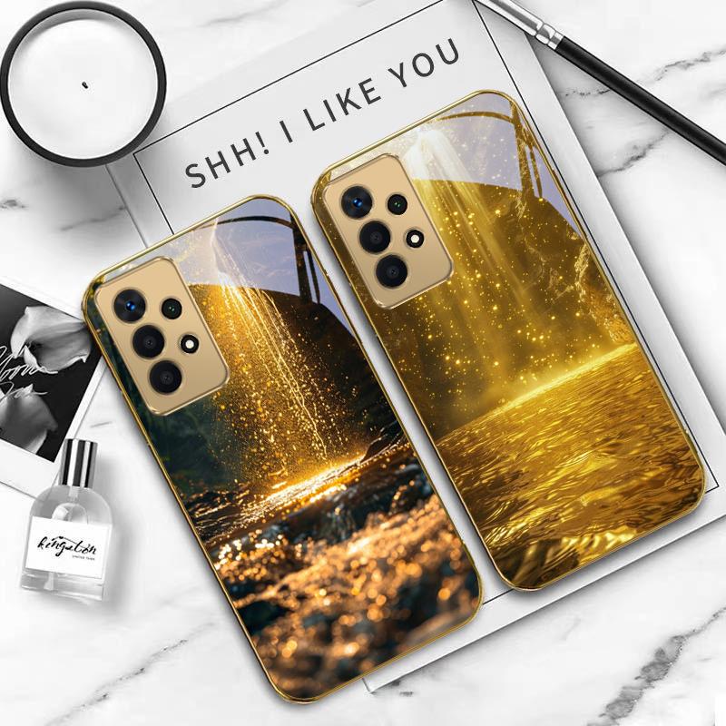 Glorious landscapes For Samsung A 01 52S A04 A05S A10 A12 A13 22 23 24 36 42 M02 Note 10 20Ultra 8 9 Golden glass phone case