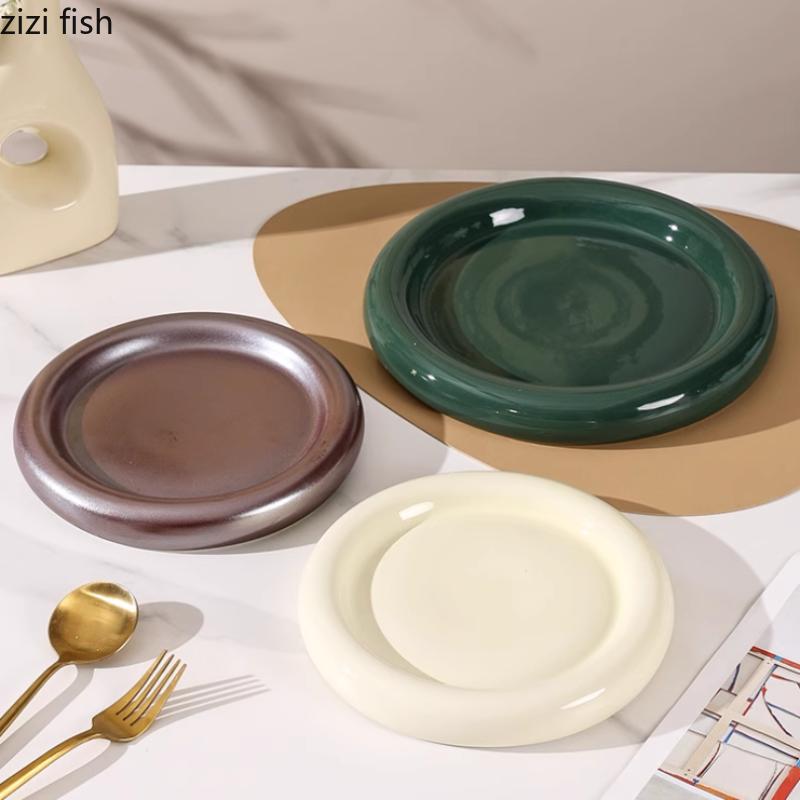 Jednokolorowy Okrągły Ceramiczny Talerz Obiadowy w Stylu Zachodnim Talerz na Stek Talerz na Makaron Talerze do Sushi Talerz Sting Talerzyki Deserowe Miska na Owoce