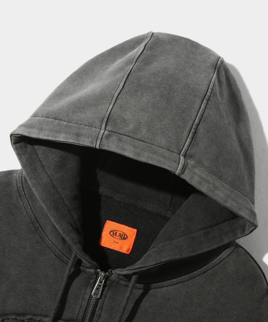 Dimitri Black Vlad Cutoff Applique Zip-Up Hoodie_Charcoal