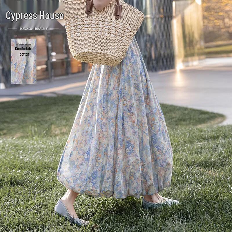 Cypress Collection French Floral Elastic Waist A-line Midi Skirt M