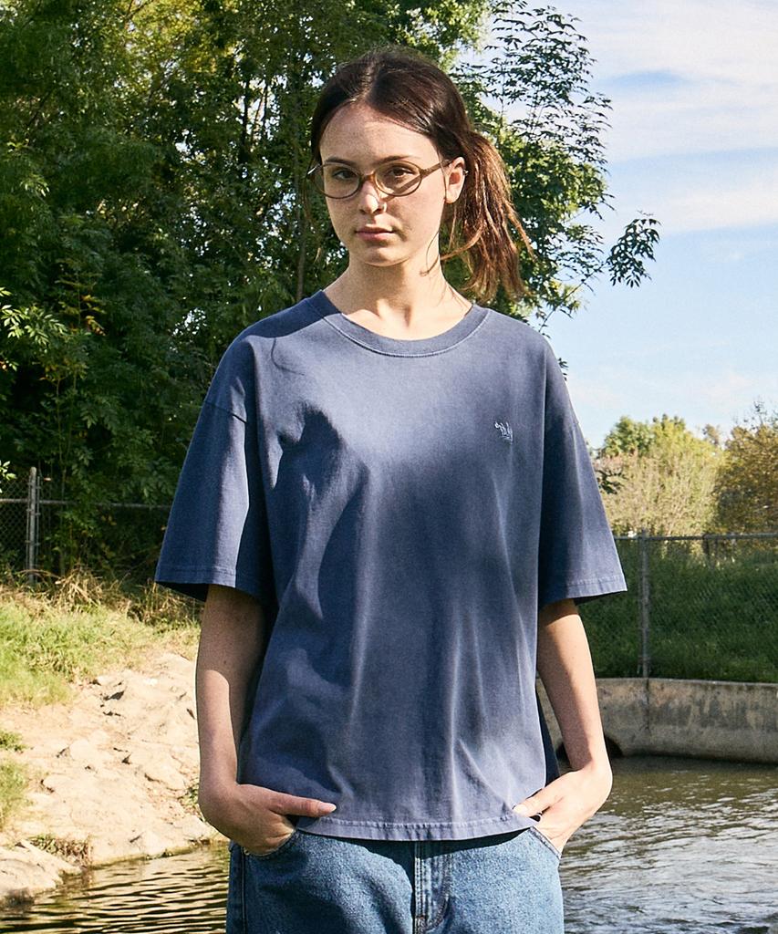 Peullukeu Slam Logo Pigment Short Sleeve T-Shirt Light Navy Fst749