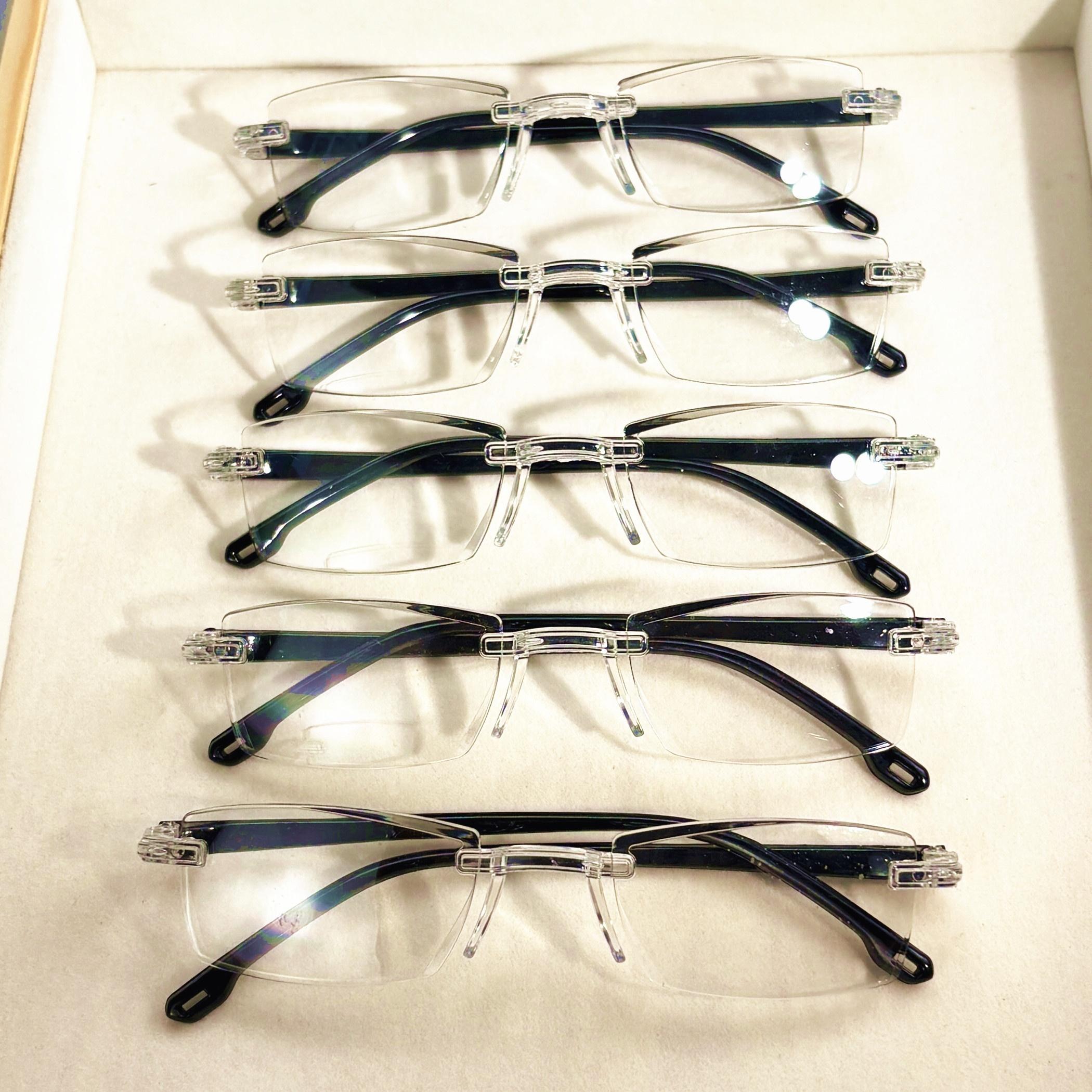 

5-Pack Vintage Style Rimless Reading Glasses - Rectangular Frame Blue Light Blocking Anti-Fatigue Unisex Lightweight PC 1.0