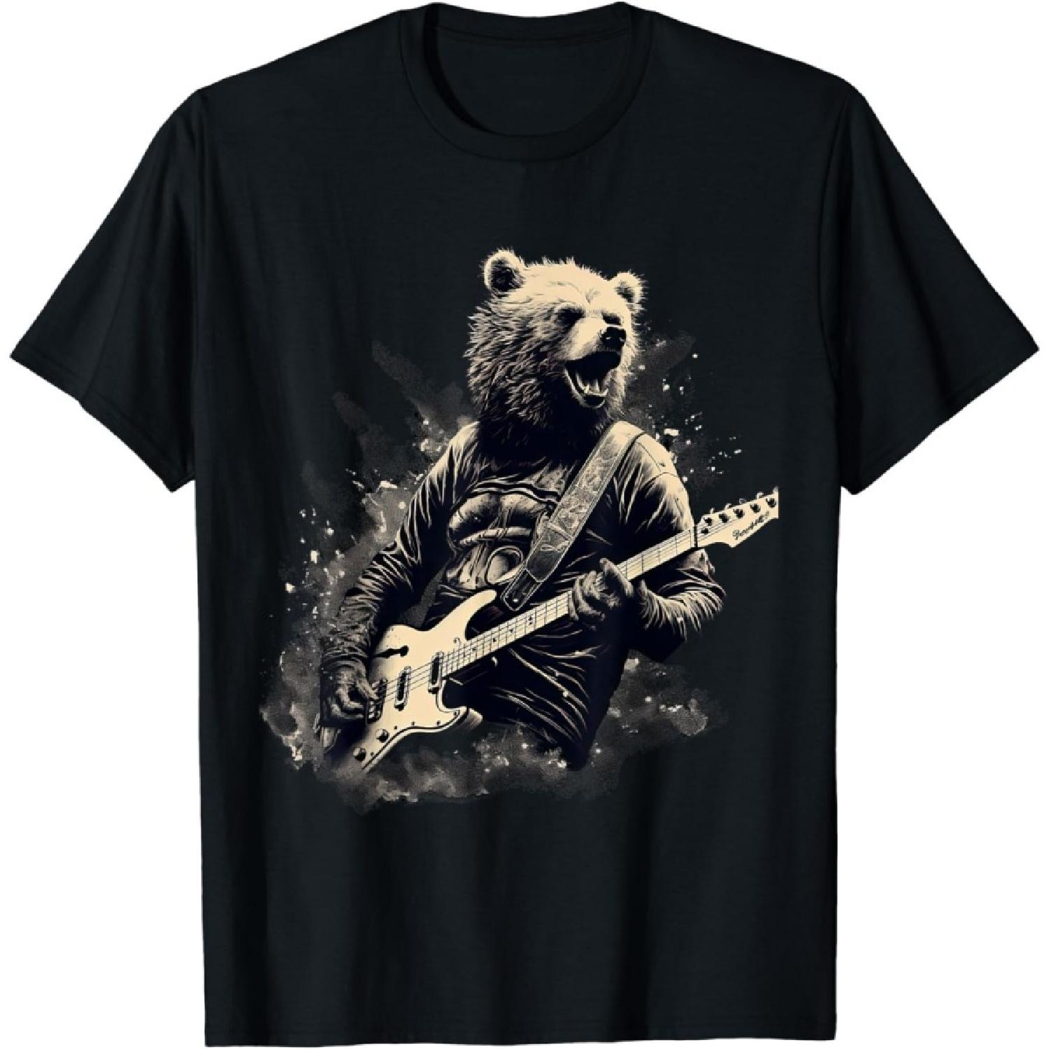 Аспер Медведь Играет на Бас-Гитаре Гитарист Рокер Крутая Футболка S
