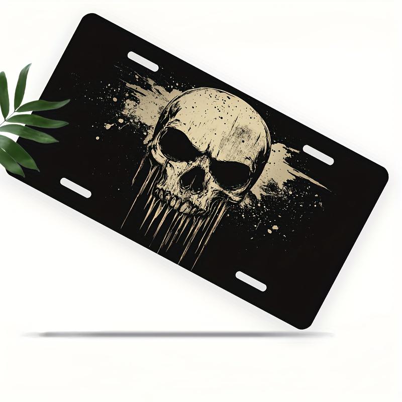 AL Sign  Vintage Durable Metal Plaque Wall Decor Golden Skull Splatter Art Black Background Home Office Bar Man Cave Wall Art 15x30cm(5.9x7.8inch)