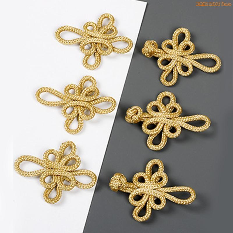 K1AE Gold Wire Chinese Cheongsam Button Knot Fastener Closures for DIY Handmade National Clothing