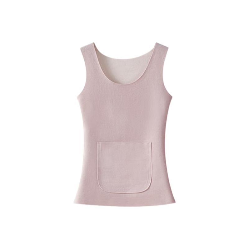 Ordifen Women's Thermal Vest Seamless Patch with Pockets Fleece Lined Thickened Warm Belly Autumn Winter Innerwear