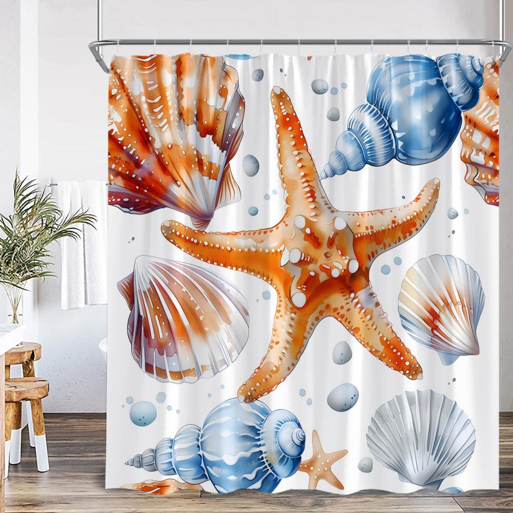 Cartoon Ocean Animals Kids Shower Curtains Tropical Fishes Coral Starfish Shell Bathroom Decorations Funny Children Bath Curtain