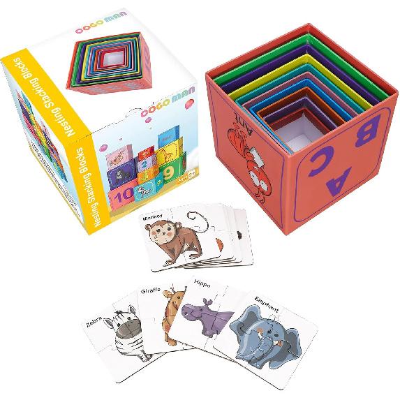 Nesting and Stacking Blocks Stacking Toys for Toddlers Plus Animal Puzzle Toys Set Alphabet ABC Blocks Sorting & Stacking Educational Toys Montessori