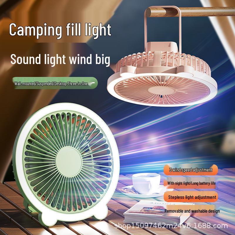 USB Wireless Rechargeable Wall-Mounted or Desktop Fan with Night Light Green - No Light