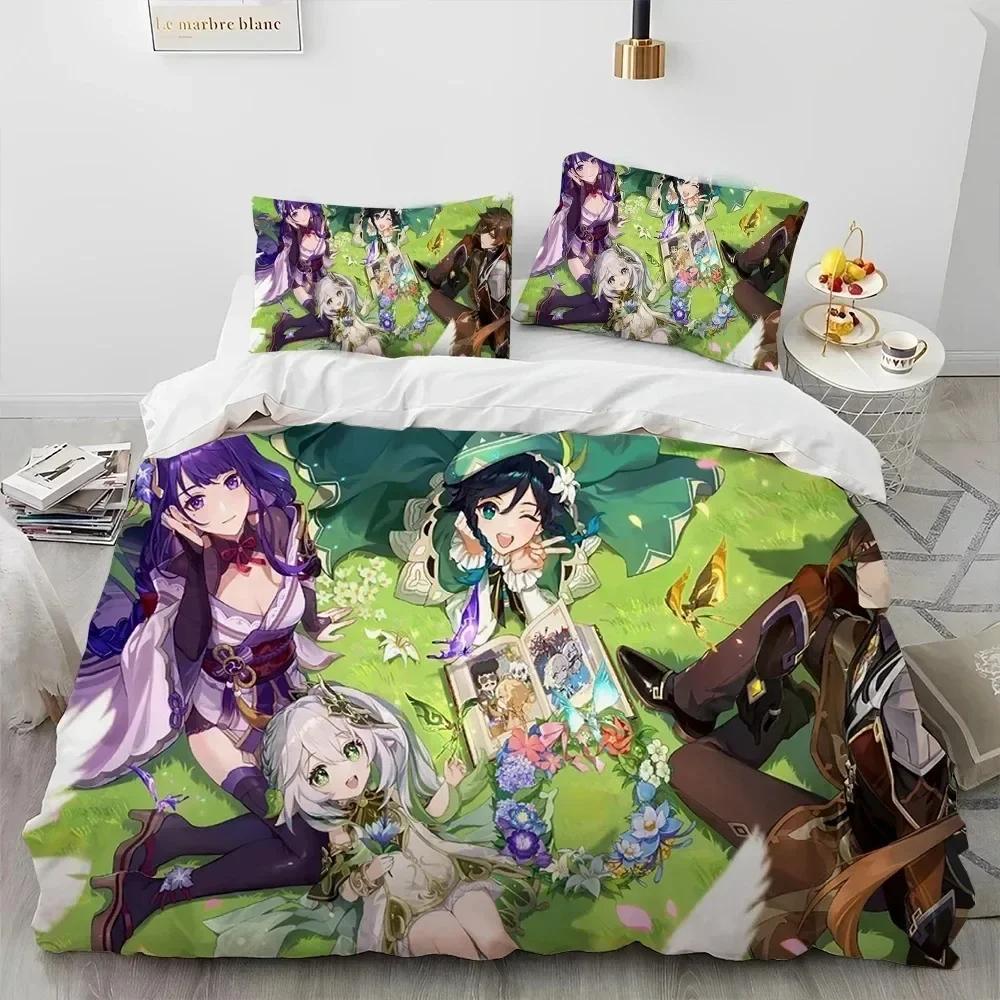 3D Print Anime Genshin Impact Game Comfortable Duvet Quilt Cover Pillowcase Bedding Set Children Bedroom Decoration Home Textile