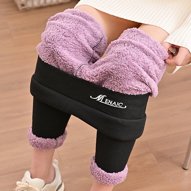 Plus Size Women's Fleece Lined Ribbed Leggings Thermal Warm Winter Tights High Waist Thick Velvet Pants for Cold Weather