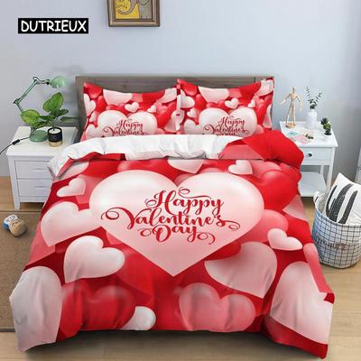 Funda nórdica para el día de San Valentín, tamaño king, microfibra, juego de cama romántico con corazón rojo para amantes, funda nórdica para el día de San Valentín